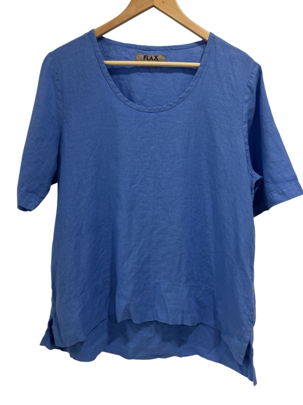 NWOT Flax Linen Scoop Neck Short Sleeve Tunic Top in Periwinkle Blue - Small